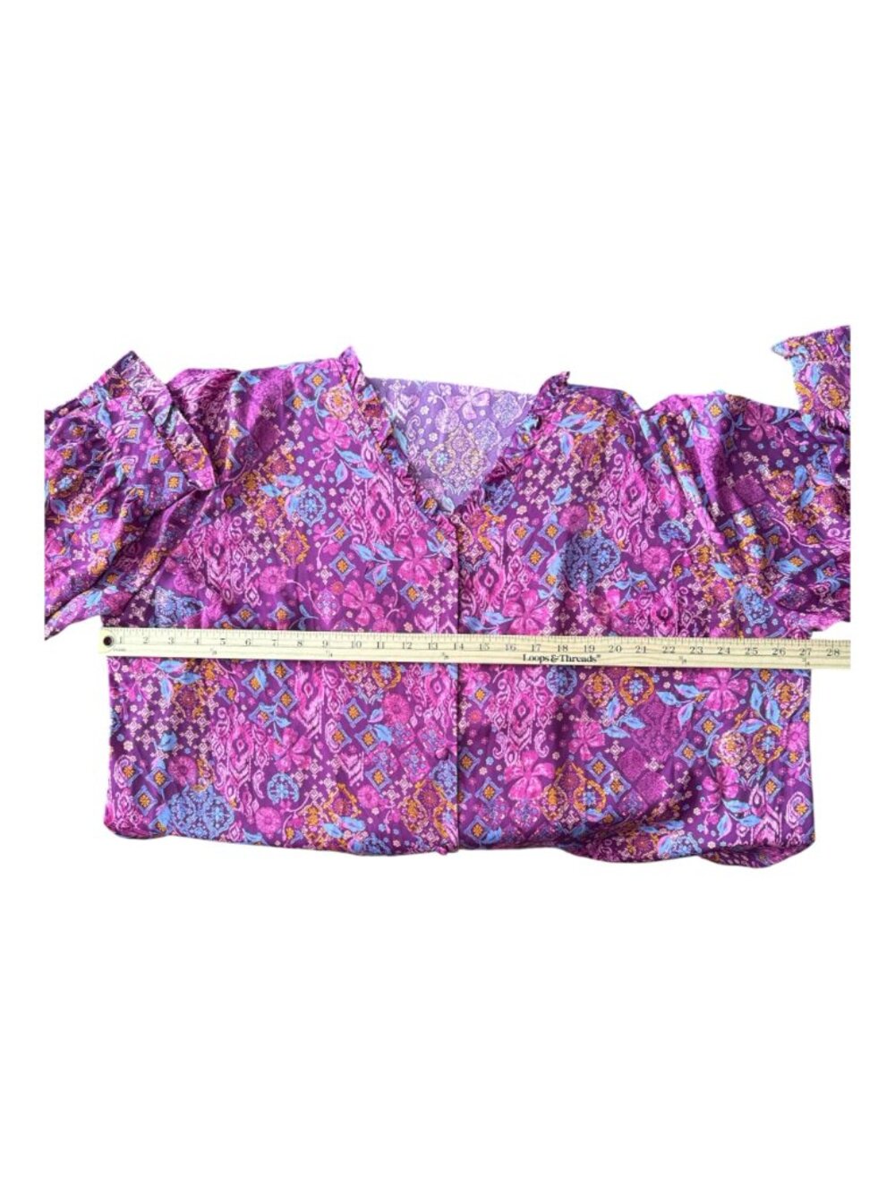 Emily Daniels Floral Boho Button-Front Blouse Ruffle Neck Long Sleeves Size 3X - Picture 11 of 11
